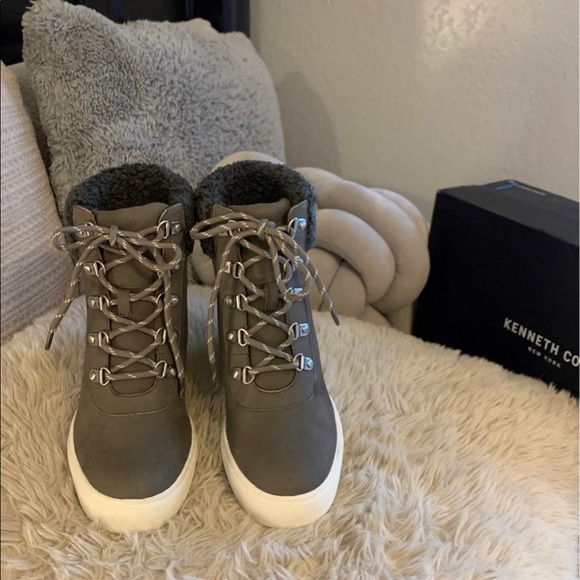Kenneth Cole Suede Wedged Sneakers - Picture 2 of 5